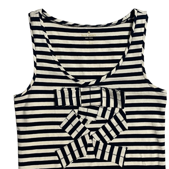 Kate Spade Breton Striped tank, ribbon bow appliqué, size small. Navy blue white - Picture 3 of 10